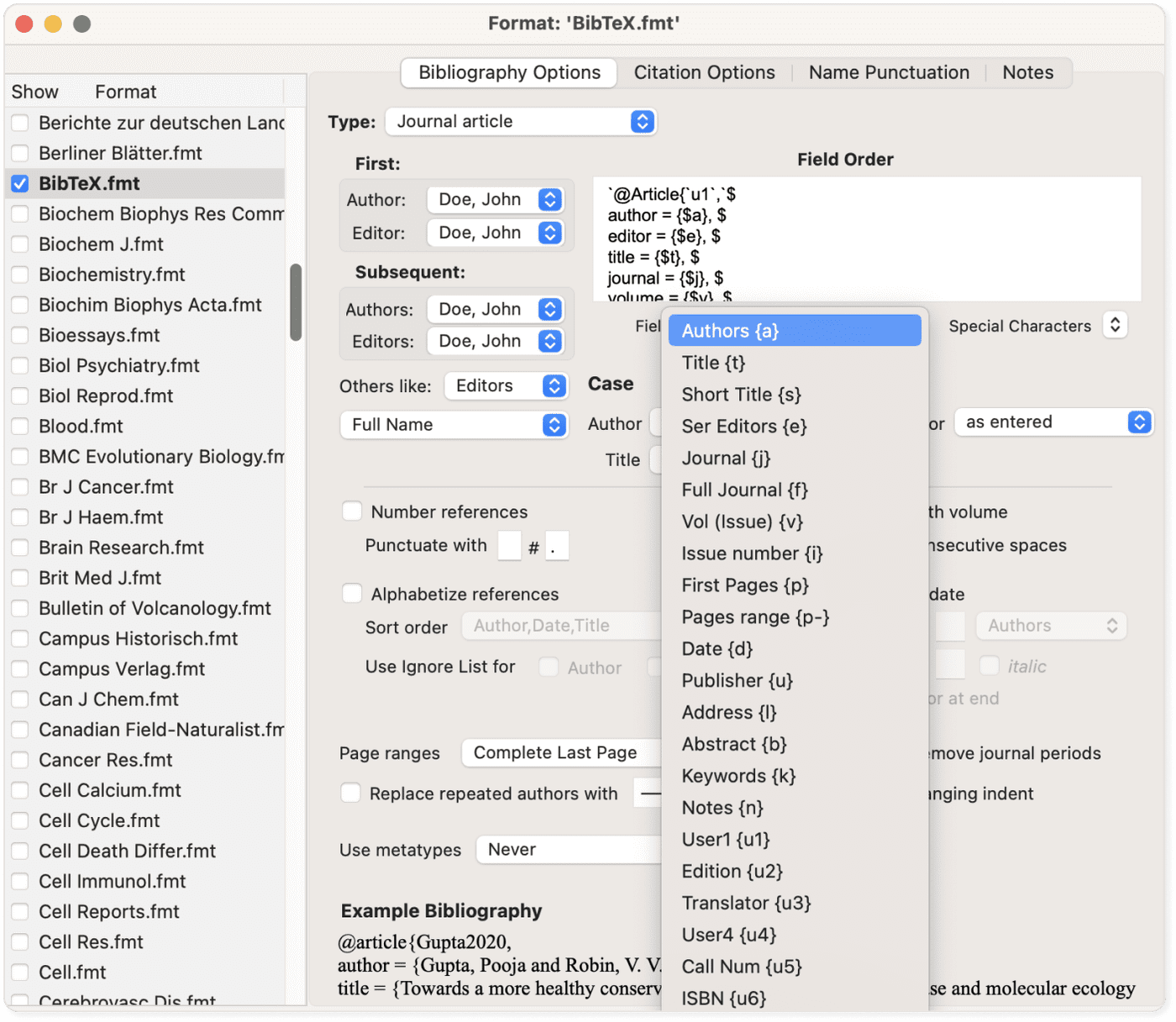 Bookends BibTeX format